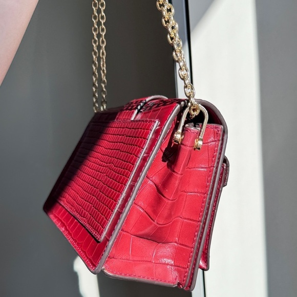 Michael Kors Embossed Gold Chain Leather Bag in Burgundy - Picture 8 of 17